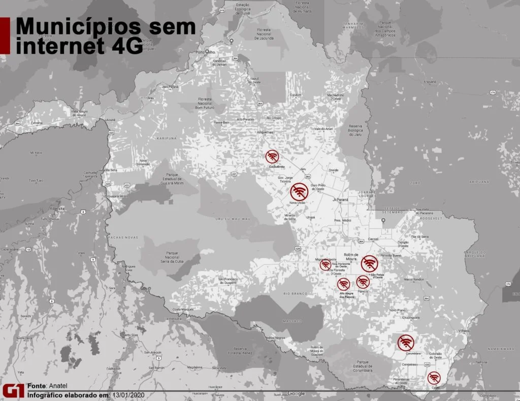 8 municípios ainda não têm internet 4G em Rondônia
