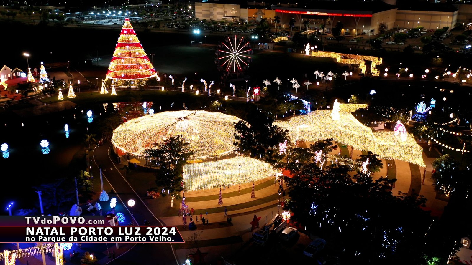 Natal Porto Luz 2024 no Parque da Cidade em Porto Velho com árvore iluminada e decoração natalina