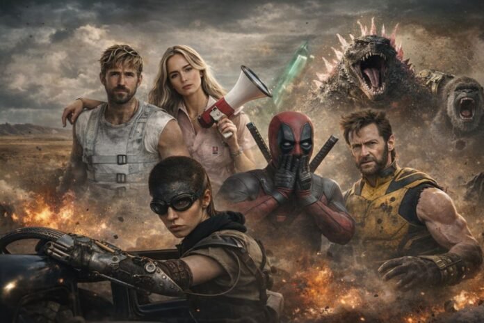 omposição com alguns dos melhores filmes de ação de 2024, incluindo Furiosa, Deadpool & Wolverine, O Dublê, Godzilla e Kong