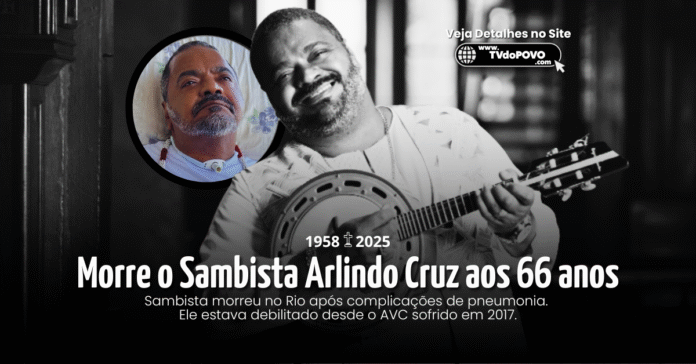 Homenagem a Arlindo Cruz com foto em preto e branco e detalhe colorido
