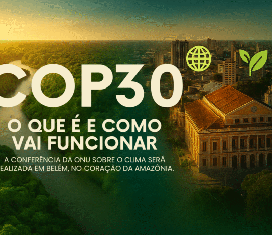 COP30 em Belém o que é e como vai funcionar o evento climático Vista aérea de Belém e da floresta amazônica com título COP30 o que é e como vai funcionar