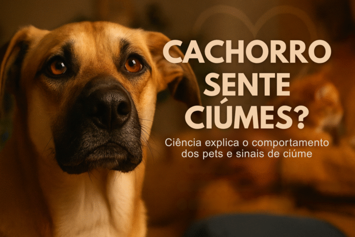 Cachorro sente ciúmes? Ciência explica o comportamento dos pets Cachorro expressando ciúmes ao ver o tutor com outro pet, em matéria sobre comportamento animal e emoções caninas