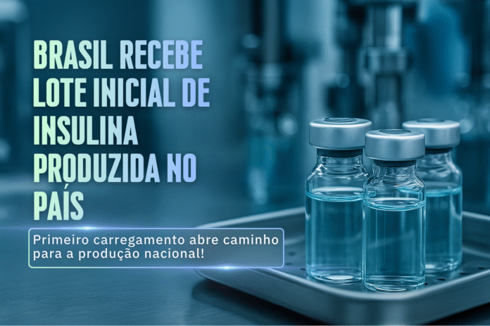 Primeiro lote de insulina glargina produzido no Brasil Primeiro lote de insulina glargina produzida no Brasil, com frascos alinhados em ambiente laboratorial.