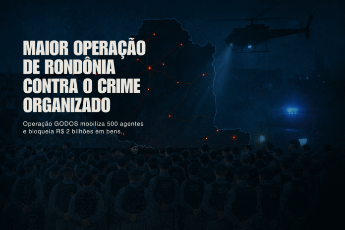 Maior operação de Rondônia contra o crime organizado Policiais reunidos durante a Operação GODOS, maior ação já realizada em Rondônia contra o crime organizado