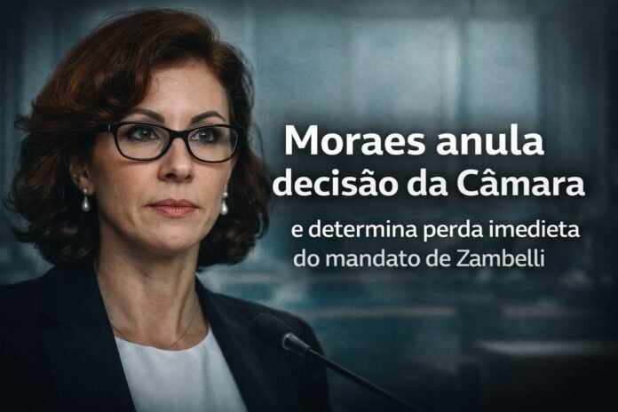 Moraes anula decisão da Câmara sobre mandato de Zambelli Alexandre de Moraes anula decisão da Câmara e determina perda do mandato de Carla Zambelli