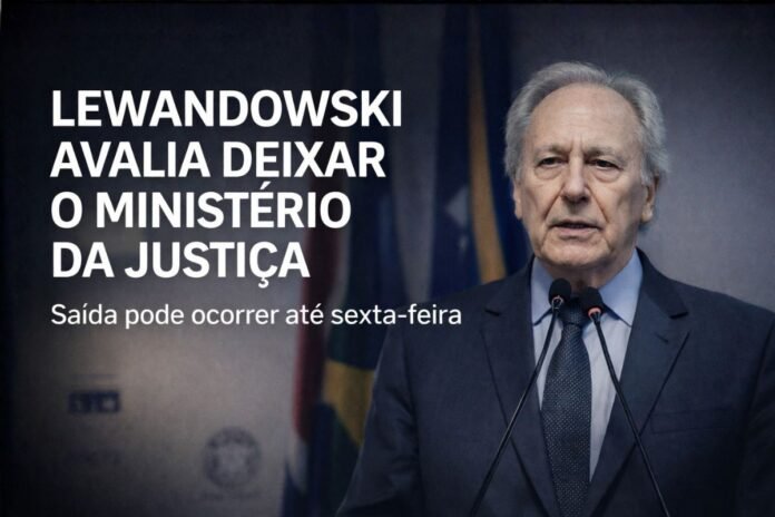 Ricardo Lewandowski durante pronunciamento enquanto avalia deixar o Ministério da Justiça
