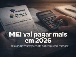 MEIs: contribuição mensal sobe em 2026; veja os novos valores Documento do Simples Nacional ao lado de calculadora ilustra aumento da contribuição mensal do MEI em 2026