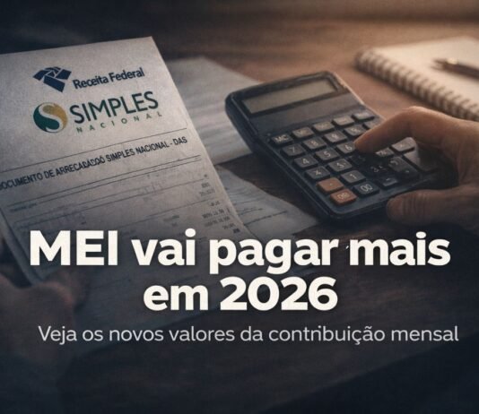 MEIs: contribuição mensal sobe em 2026; veja os novos valores Documento do Simples Nacional ao lado de calculadora ilustra aumento da contribuição mensal do MEI em 2026
