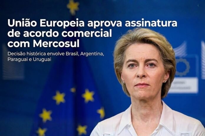 Presidente da Comissão Europeia durante anúncio da aprovação do acordo comercial entre União Europeia e Mercosul