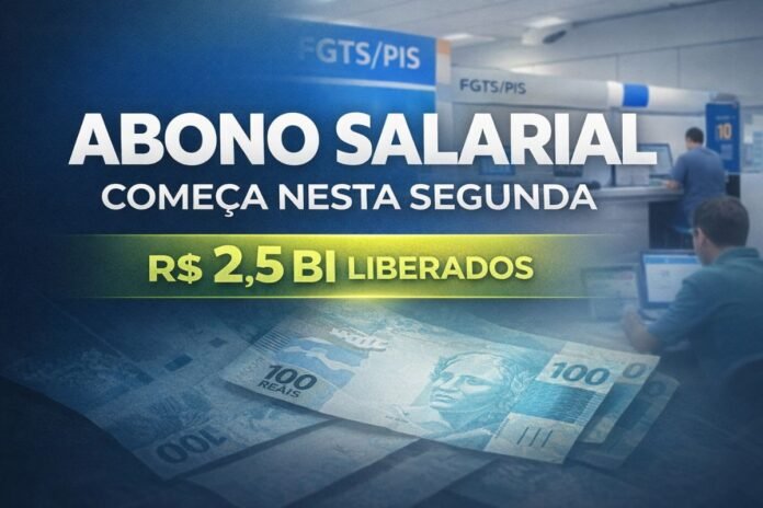 Pagamento do abono salarial começa nesta segunda Trabalhadores em agência bancária durante início do pagamento do abono salarial 2026