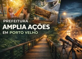 Prefeitura intensifica ações em parques e distritos de Porto Velho Montagem com parque revitalizado, trilha na floresta, apicultura e iluminação urbana em Porto Velho