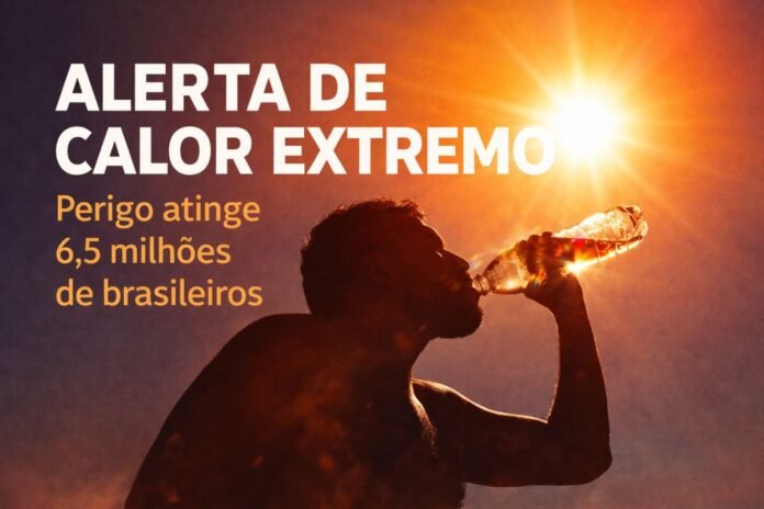 Pessoa se hidrata sob sol forte durante alerta de calor extremo que atinge milhões de brasileiros