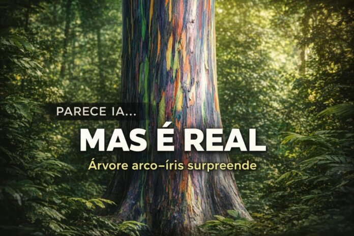 Tronco multicolorido da árvore arco-íris em floresta tropical