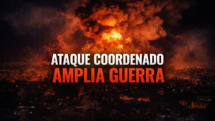 Ataque coordenado amplia guerra no Oriente Médio Explosão em cidade após ataque coordenado de EUA e Israel contra o Irã