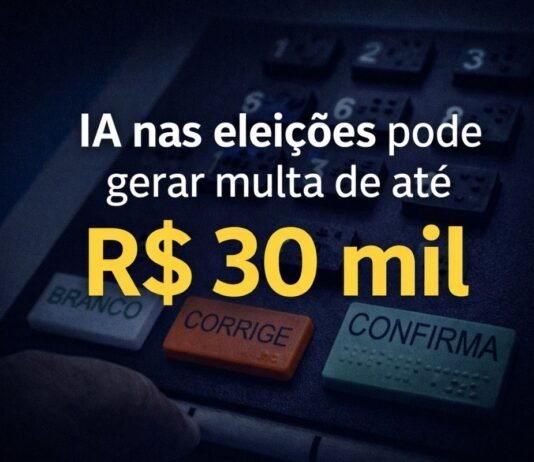 Uso de IA nas eleições de 2026 pode render multa de até R$ 30 mil Urna eletrônica com destaque para multa de R$ 30 mil por uso de inteligência artificial irregular nas eleições de 2026