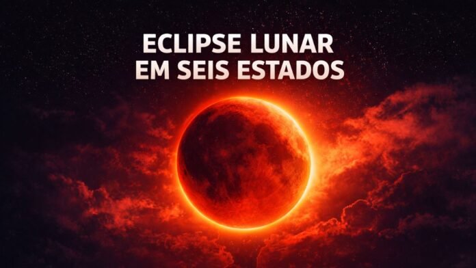 Lua de Sangue durante eclipse lunar visível em seis estados do Brasil