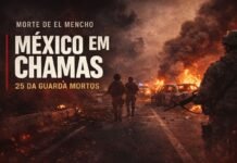 Após morte de El Mencho, México tem 25 da Guarda mortos Militares caminham em rodovia com carros incendiados após morte de El Mencho no México