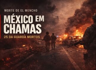 Após morte de El Mencho, México tem 25 da Guarda mortos Militares caminham em rodovia com carros incendiados após morte de El Mencho no México