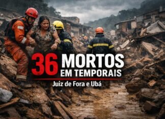 Mortos em temporais em Juiz de Fora e Ubá chegam a 36 Bombeiros resgatam mulher entre escombros após temporais que deixaram 36 mortos em Juiz de Fora e Ubá