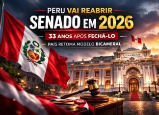 Peru vai reabrir Senado em 2026 após 33 anos Congresso do Peru com bandeira nacional destacando reabertura do Senado prevista para 2026