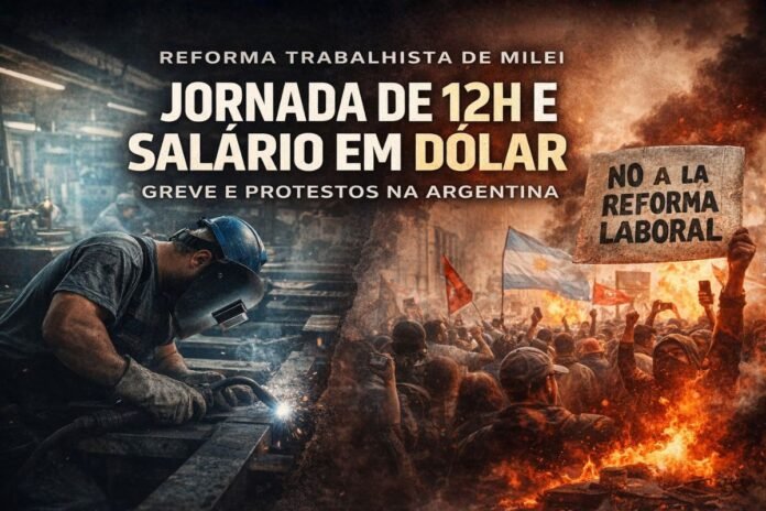 Protestos e trabalhadores em fábrica após proposta de reforma trabalhista de Milei na Argentina