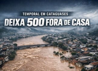 Chuva extrema em Cataguases provoca enchente histórica Imagem aérea mostra Rio Pomba transbordado após temporal em Cataguases deixando bairros completamente alagados