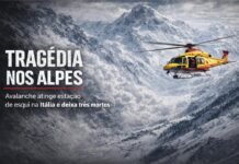 Tragédia em famosa estação de esqui na Itália deixa três mortos Helicóptero de resgate sobre avalanche em estação de esqui na Itália