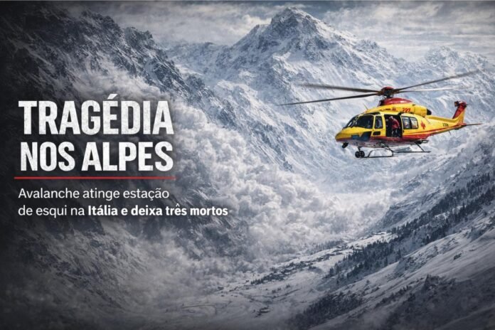 Helicóptero de resgate sobre avalanche em estação de esqui na Itália