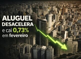 Inflação do aluguel cai 0,73% em fevereiro e amplia queda no ano Prédios comerciais em cidade brasileira ilustrando queda de 0,73% na inflação do aluguel em fevereiro