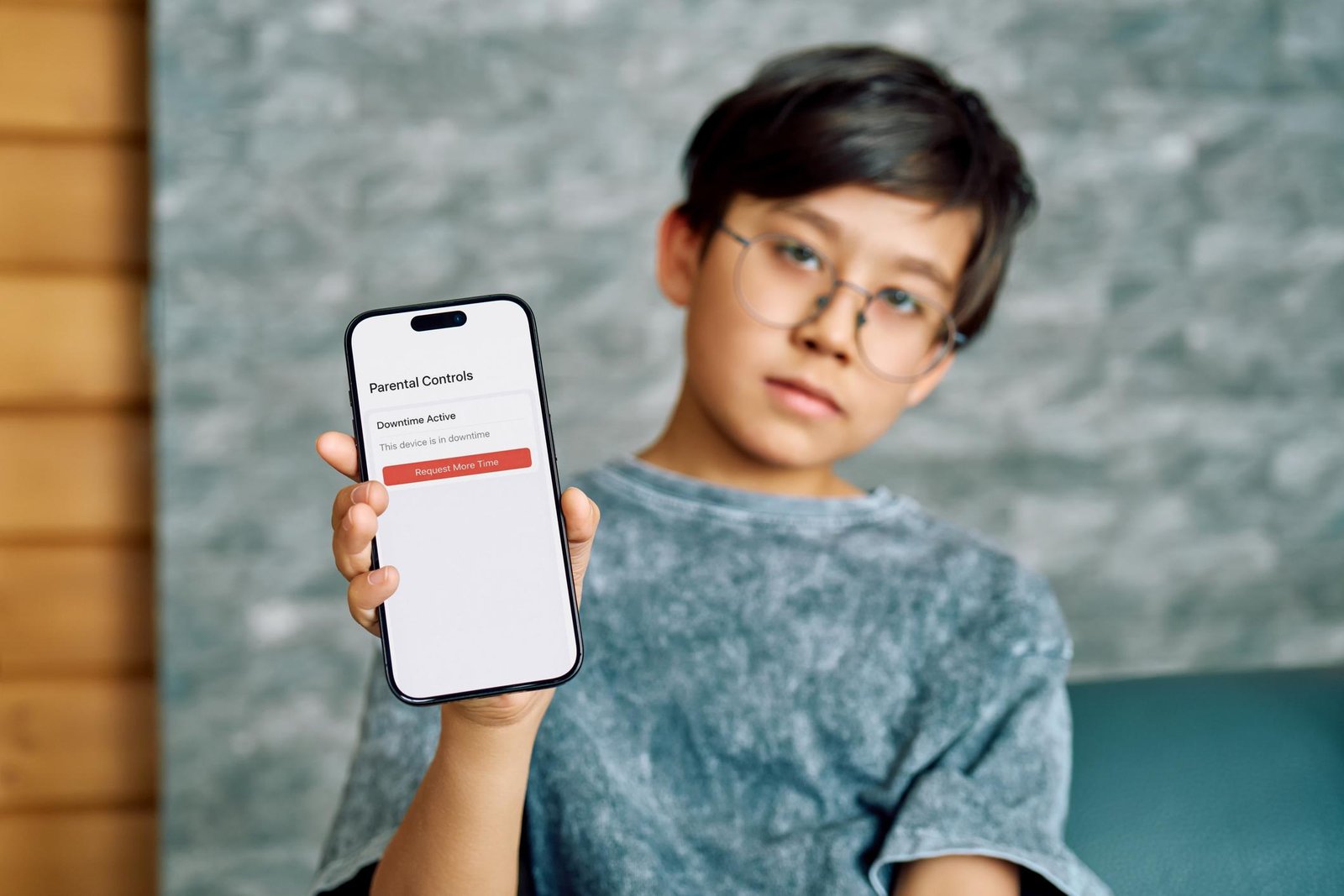 Criança usando celular com conceito de controle parental e segurança digital
