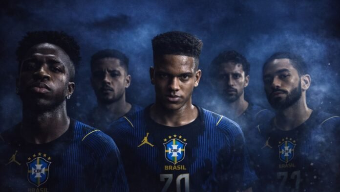 Suposta camisa reserva da seleção brasileira para a Copa do Mundo de 2026 em tom azul escuro