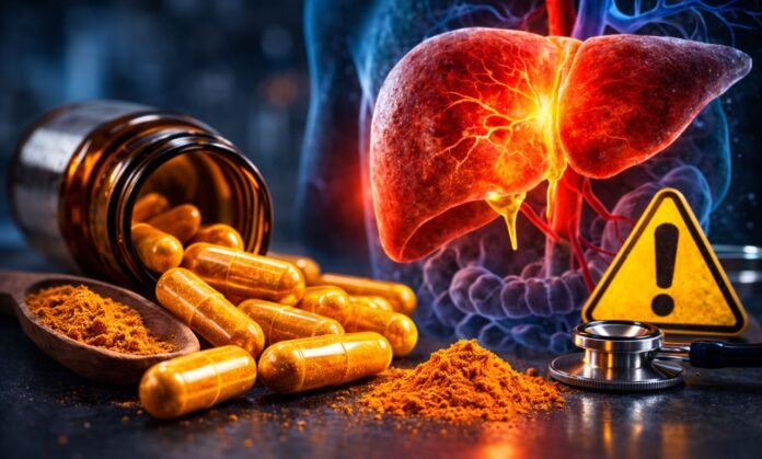 Alerta da Anvisa sobre possível risco de danos ao fígado associado ao uso de suplementos de cúrcuma.