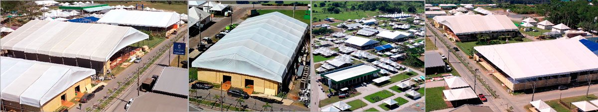 Pavilhões montados para a Rondônia Rural Show no parque tecnológico Vandeci Rack em Ji-Paraná