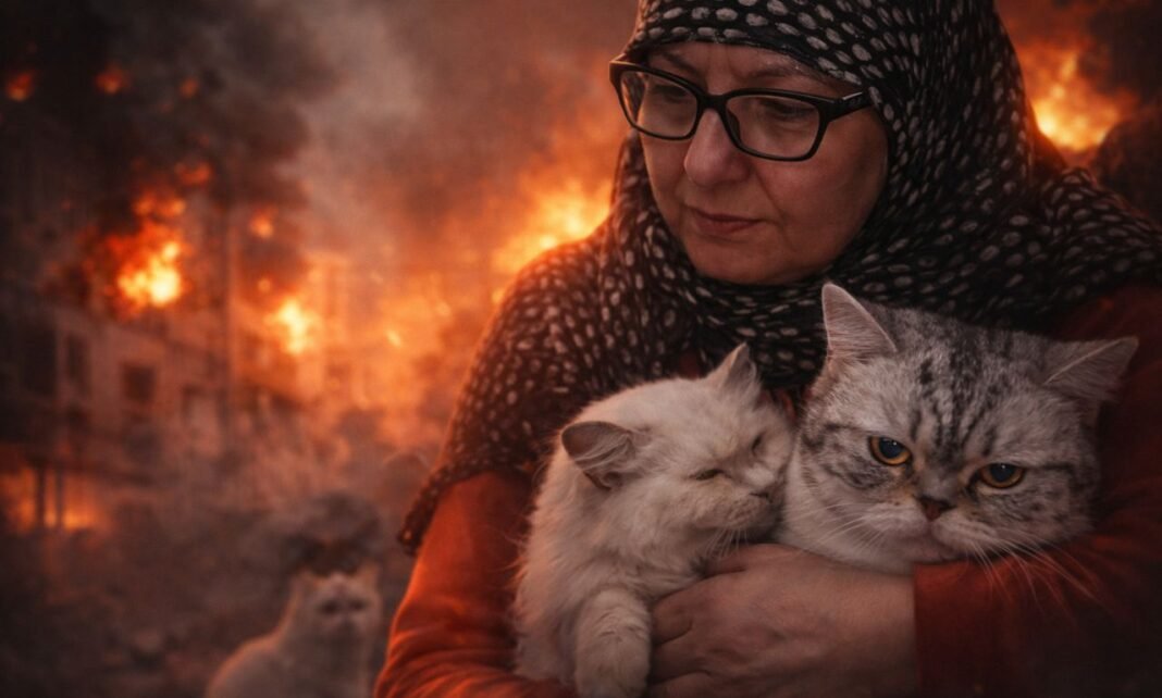idosa salva 40 gatos durante ataques no Líbano