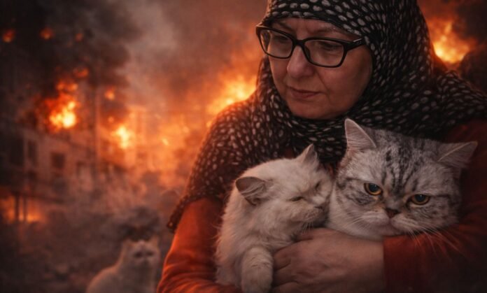 idosa salva 40 gatos durante ataques no Líbano
