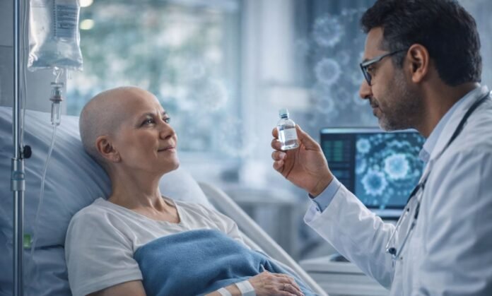 imunoterapia no SUS sendo aplicada em paciente com câncer em hospital