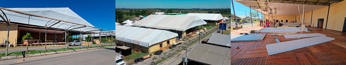 Montagem de pavilhões da Rondônia Rural Show no parque tecnológico Vandeci Rack em Ji-Paraná