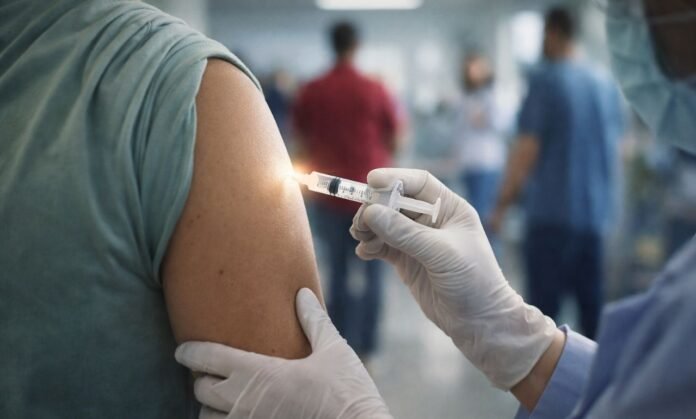 vacinação contra gripe sendo aplicada em posto de saúde no Brasil