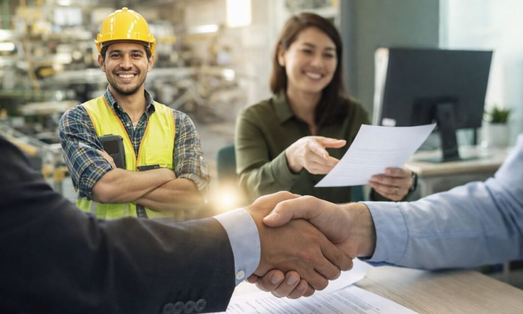 Vagas de emprego em Rondônia com trabalhador sendo contratado em ambiente profissional