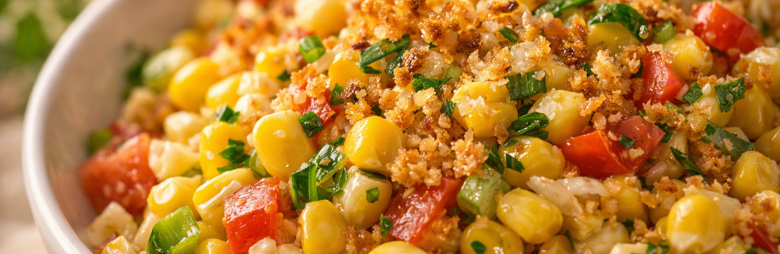 salada crocante de milho com ingredientes frescos e textura dourada
