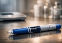 Anvisa barra três canetas emagrecedoras no Brasil Anvisa barra canetas emagrecedoras em imagem horizontal com caneta injetável em primeiro plano e balança ao fundo