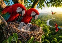Após 200 anos, arara-vermelha-grande volta a nascer na Mata Atlântica Arara-vermelha-grande