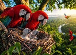 Após 200 anos, arara-vermelha-grande volta a nascer na Mata Atlântica Arara-vermelha-grande