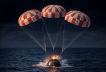 Artemis II encerra missão histórica com pouso no Pacífico Artemis II pousa no mar com três paraquedas após missão histórica ao redor da Lua