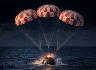 Artemis II encerra missão histórica com pouso no Pacífico Artemis II pousa no mar com três paraquedas após missão histórica ao redor da Lua