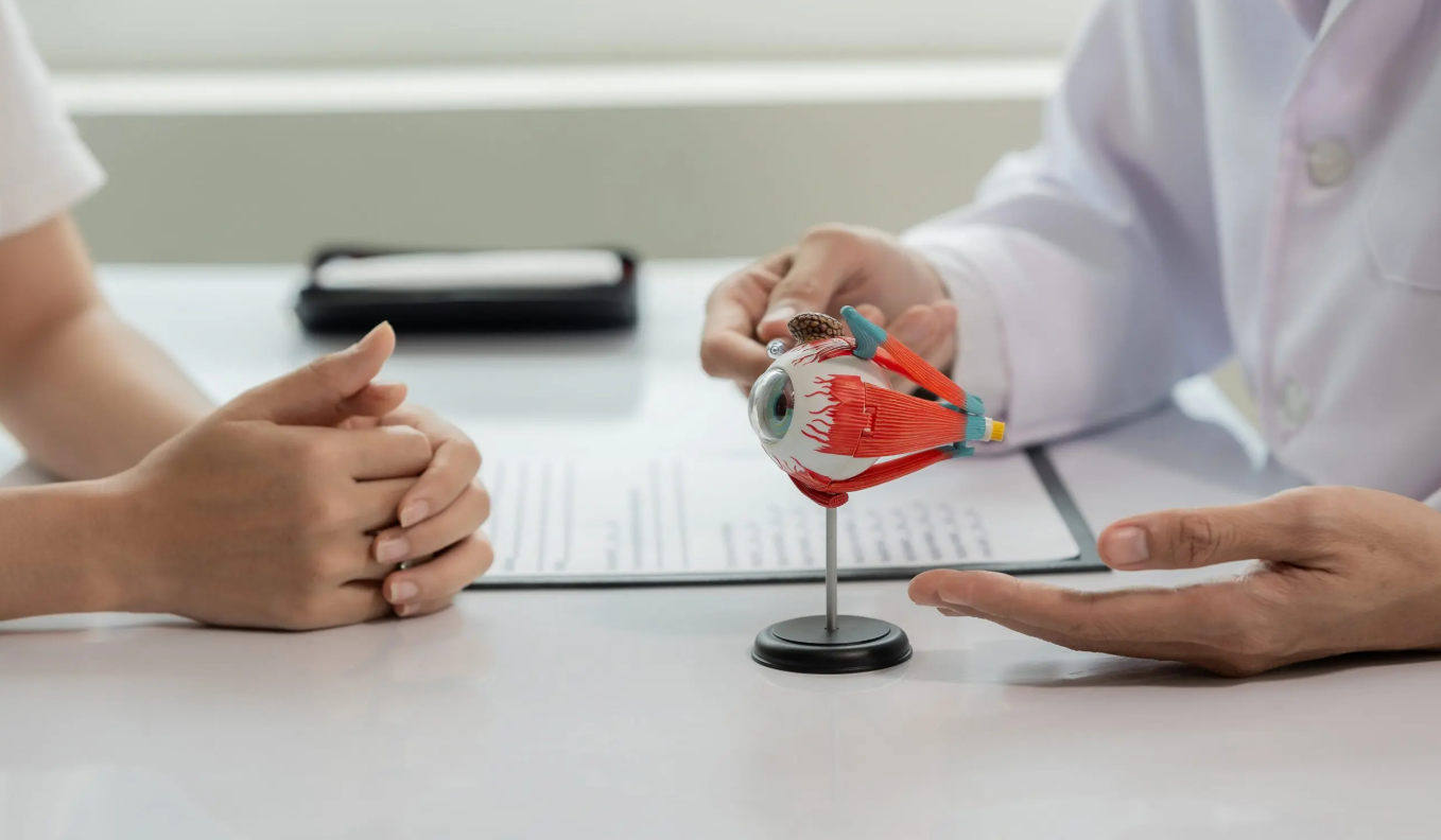 Modelo anatômico sendo explicado a paciente.