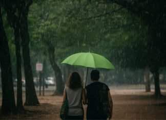 Chuva forte atinge Norte, Nordeste e Sul nesta quarta Chuva forte no Brasil com pessoas usando guarda-chuva durante temporal
