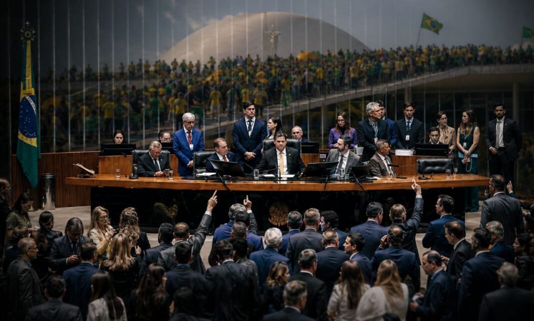Plenário do Congresso Nacional em sessão tensa após derrubada de veto de Lula ao PL da dosimetria