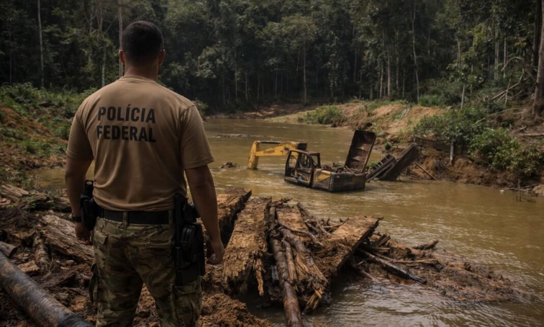 PF destrói ponte do garimpo ilegal em Rondônia