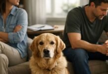 Governo sanciona lei que define guarda de pets no divórcio Guarda compartilhada de pets em cena de separação com casal e cachorro no centro